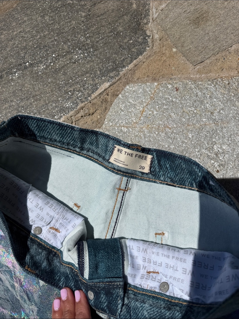 Free People We The Free Tinsley Baggy High-Rise Illusions Jeans – Lace Luster - Picture 4 of 9